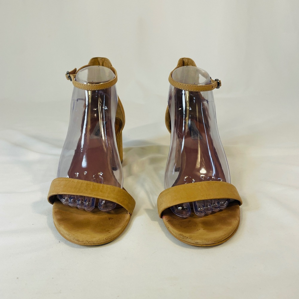 Steve Madden Irenee High Heels Women's 10 2.5" Block Heel Tan Suede Ankle Strap